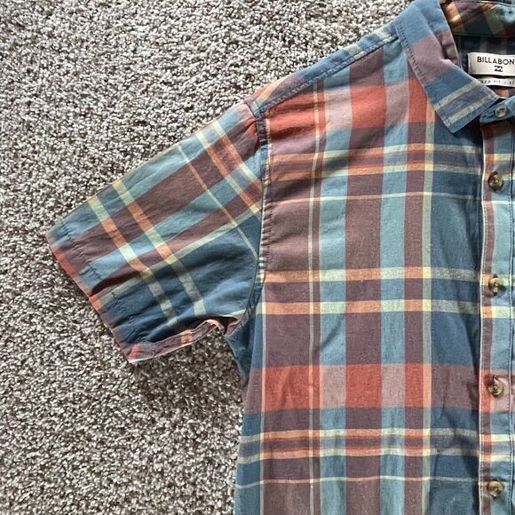 Billabong Tailored Fit Button Up Shirt Mens Small S Plaid Shirt Sleeve Stretch - Picture 4 of 12